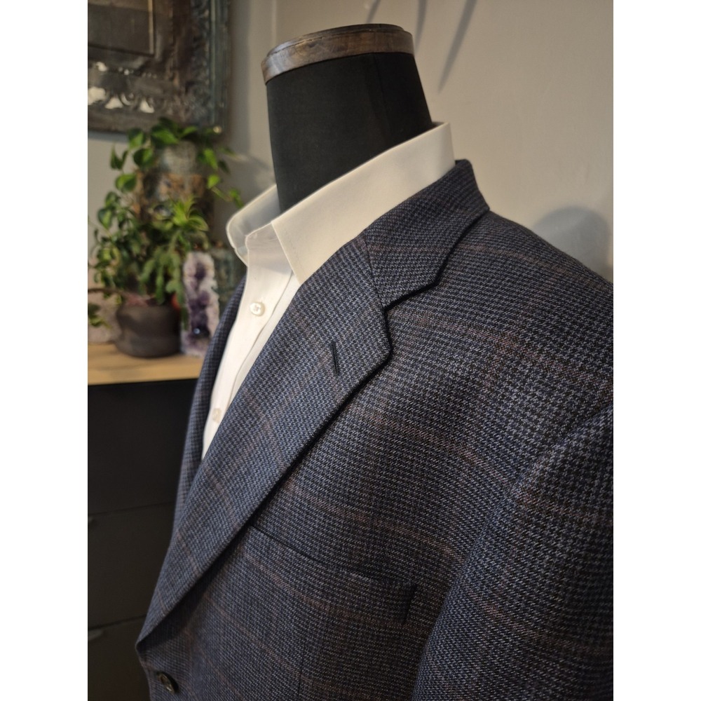 Hickey Freeman Mens 44R Wool Cashmere Sport Coat Blue Check USA Blazer